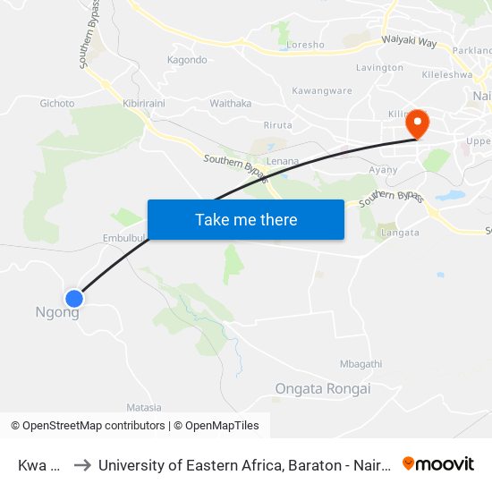 Kwa Maji to University of Eastern Africa, Baraton - Nairobi Campus map