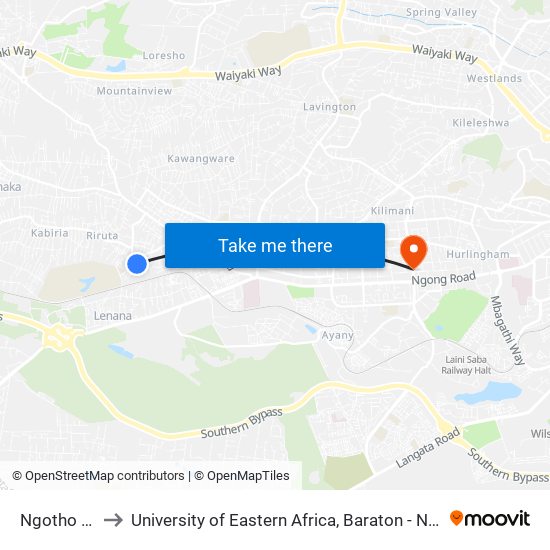 Ngotho Road to University of Eastern Africa, Baraton - Nairobi Campus map