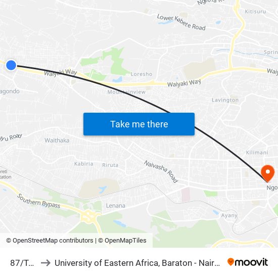 87/Total to University of Eastern Africa, Baraton - Nairobi Campus map