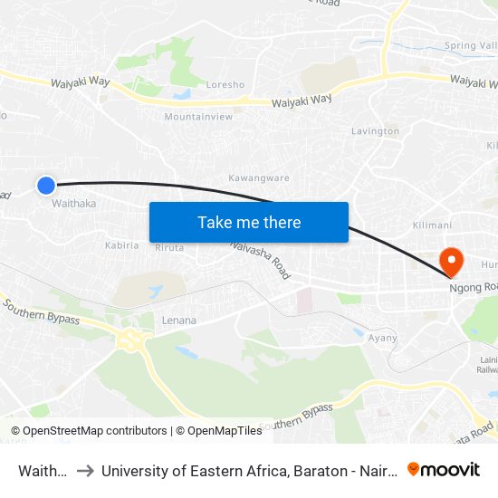 Waithaka to University of Eastern Africa, Baraton - Nairobi Campus map