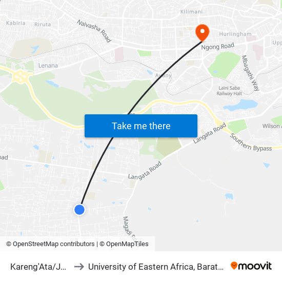 Kareng'Ata/Jkuat/Cuea to University of Eastern Africa, Baraton - Nairobi Campus map