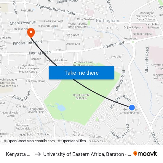 Kenyatta Market to University of Eastern Africa, Baraton - Nairobi Campus map