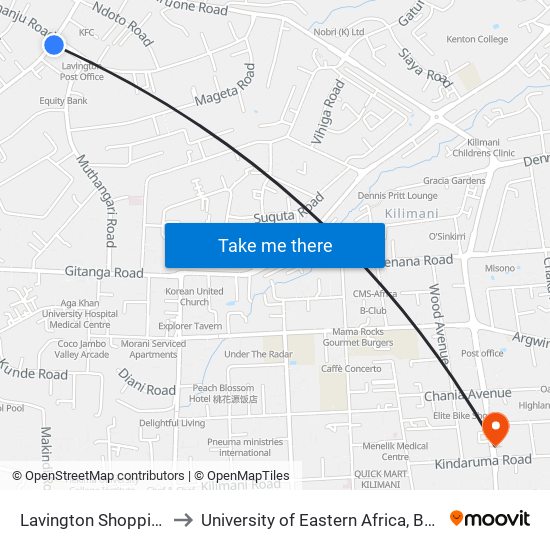 Lavington Shopping Centre/Shell to University of Eastern Africa, Baraton - Nairobi Campus map