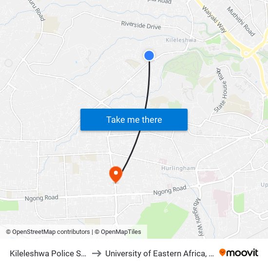 Kileleshwa Police Station/Roundabout to University of Eastern Africa, Baraton - Nairobi Campus map