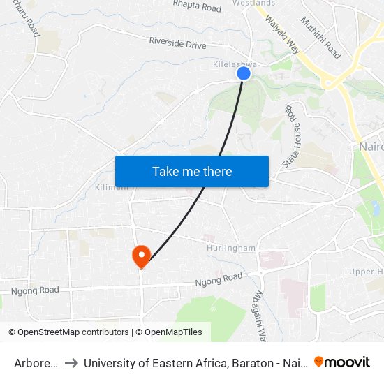 Arboretum to University of Eastern Africa, Baraton - Nairobi Campus map