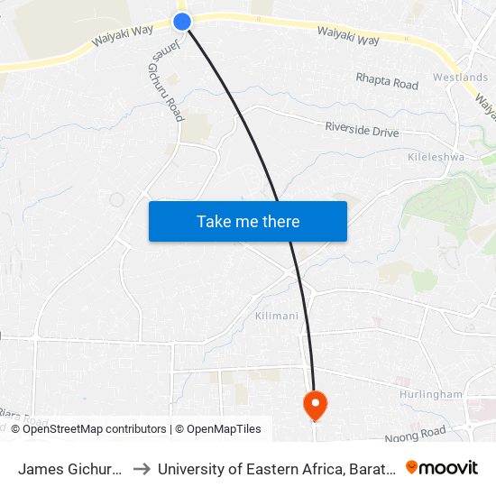James Gichuru Junction to University of Eastern Africa, Baraton - Nairobi Campus map