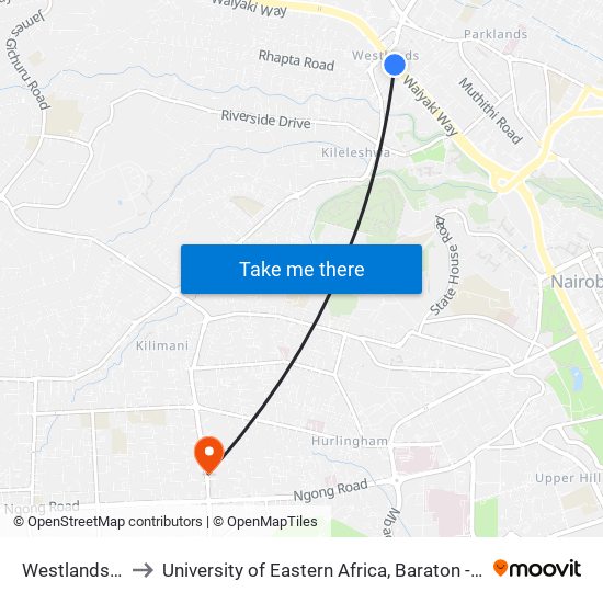 Westlands Stage to University of Eastern Africa, Baraton - Nairobi Campus map