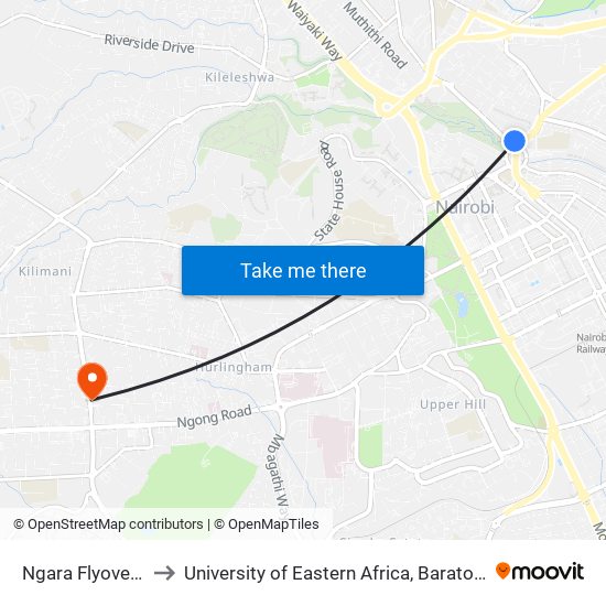 Ngara Flyover Bottom to University of Eastern Africa, Baraton - Nairobi Campus map