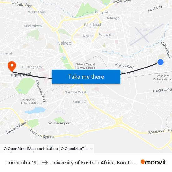 Lumumba Madukani to University of Eastern Africa, Baraton - Nairobi Campus map