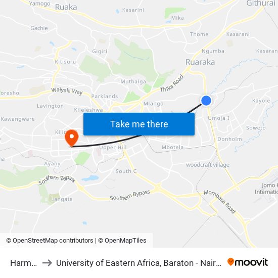 Harmony to University of Eastern Africa, Baraton - Nairobi Campus map