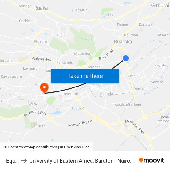 Equity to University of Eastern Africa, Baraton - Nairobi Campus map