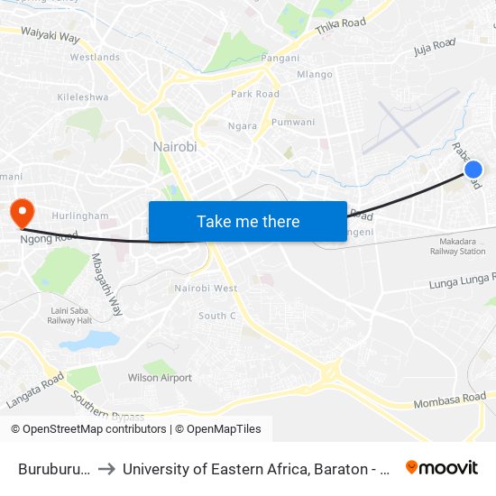 Buruburu Girls to University of Eastern Africa, Baraton - Nairobi Campus map