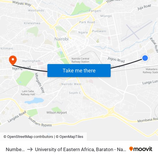 Number 10 to University of Eastern Africa, Baraton - Nairobi Campus map