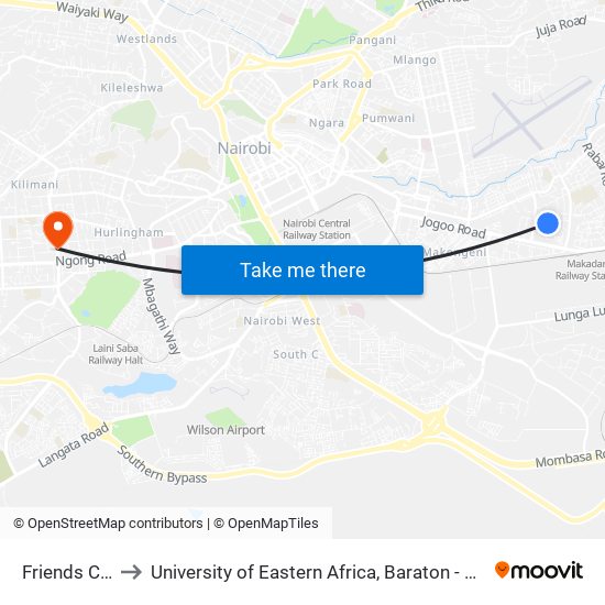 Friends Centre to University of Eastern Africa, Baraton - Nairobi Campus map