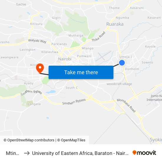 Mtindwa to University of Eastern Africa, Baraton - Nairobi Campus map