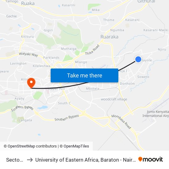 Sector 3b to University of Eastern Africa, Baraton - Nairobi Campus map