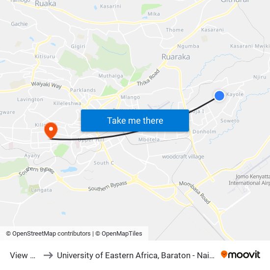 View Park to University of Eastern Africa, Baraton - Nairobi Campus map