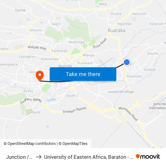 Junction /Umoja to University of Eastern Africa, Baraton - Nairobi Campus map