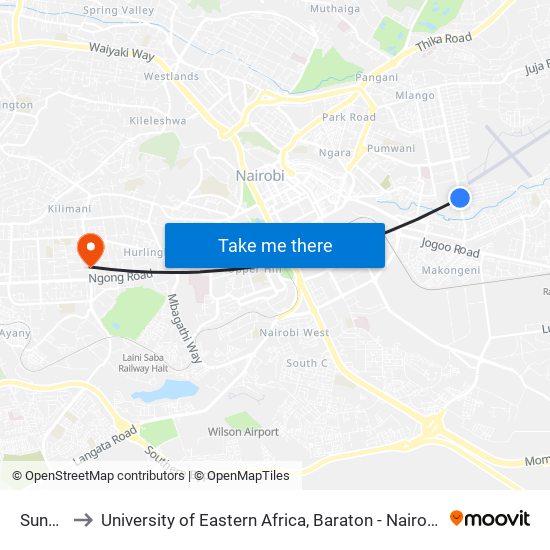 Suncity to University of Eastern Africa, Baraton - Nairobi Campus map