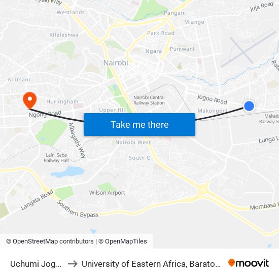 Uchumi Jogoo Road to University of Eastern Africa, Baraton - Nairobi Campus map