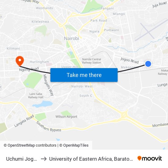 Uchumi Jogoo Road to University of Eastern Africa, Baraton - Nairobi Campus map