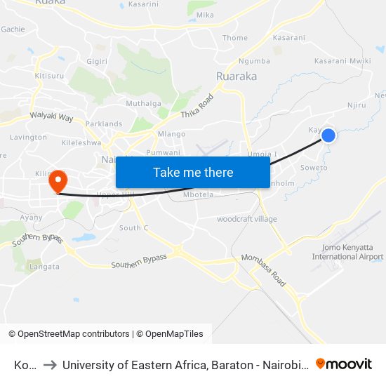 Kona to University of Eastern Africa, Baraton - Nairobi Campus map