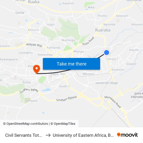 Civil Servants Total Petrol Station to University of Eastern Africa, Baraton - Nairobi Campus map
