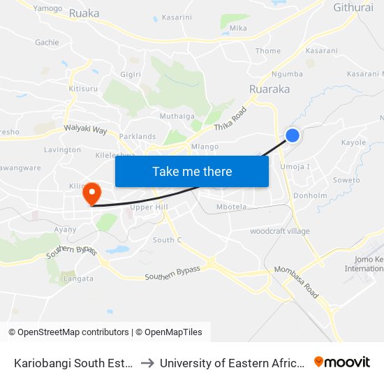 Kariobangi South Estate/Deliverance Church to University of Eastern Africa, Baraton - Nairobi Campus map