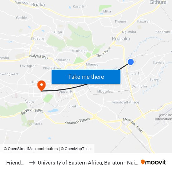 Friends Inn to University of Eastern Africa, Baraton - Nairobi Campus map