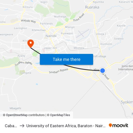 Cabanas to University of Eastern Africa, Baraton - Nairobi Campus map