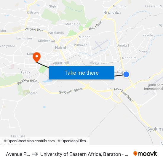 Avenue Park 2 to University of Eastern Africa, Baraton - Nairobi Campus map