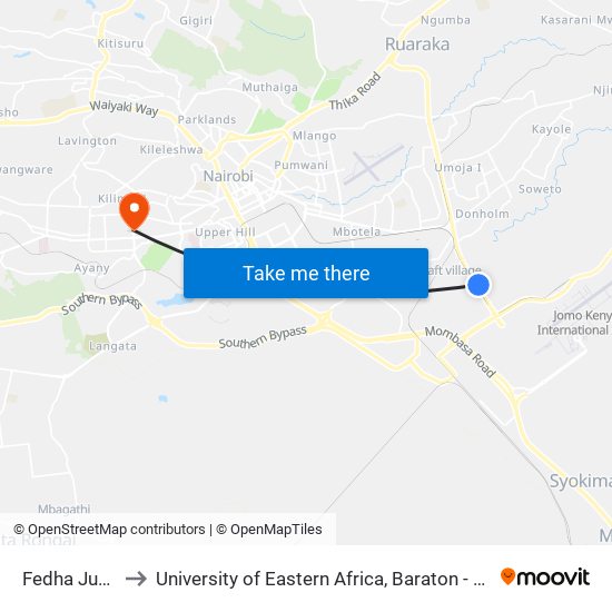 Fedha Junction to University of Eastern Africa, Baraton - Nairobi Campus map