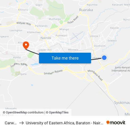 Carwash to University of Eastern Africa, Baraton - Nairobi Campus map