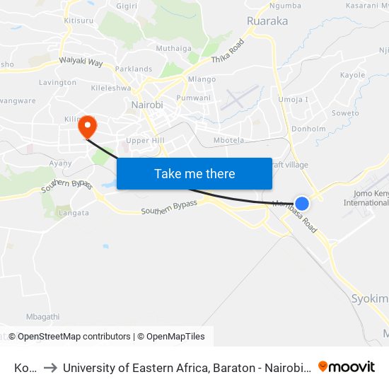 Kobil to University of Eastern Africa, Baraton - Nairobi Campus map