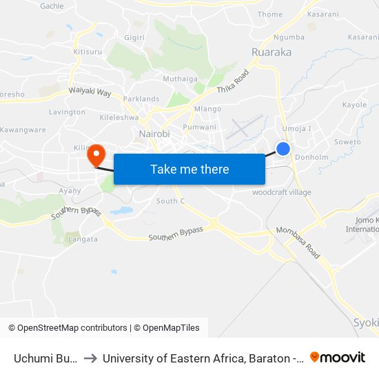 Uchumi Buruburu to University of Eastern Africa, Baraton - Nairobi Campus map