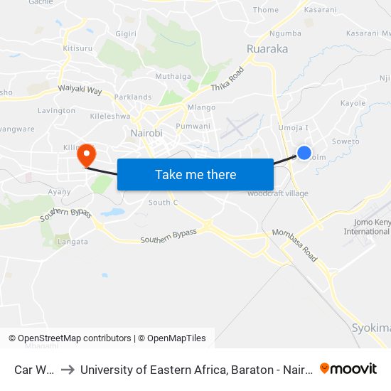 Car Wash to University of Eastern Africa, Baraton - Nairobi Campus map
