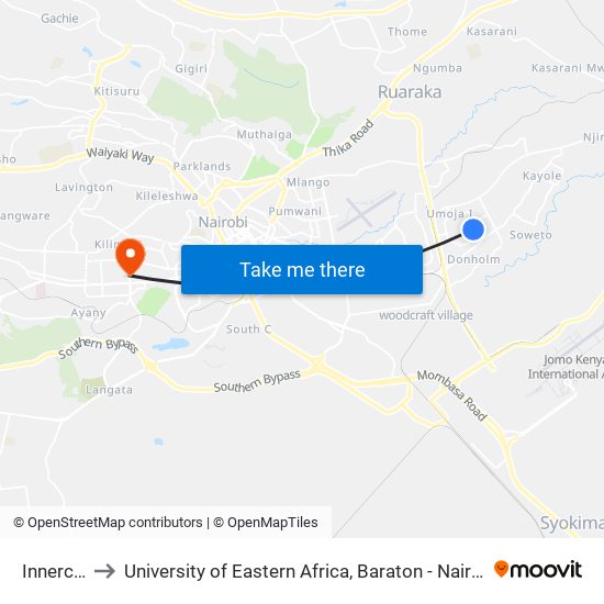 Innercore to University of Eastern Africa, Baraton - Nairobi Campus map
