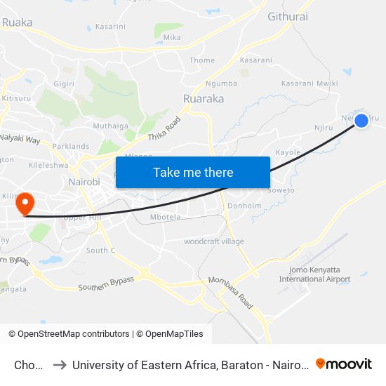 Chokaa to University of Eastern Africa, Baraton - Nairobi Campus map