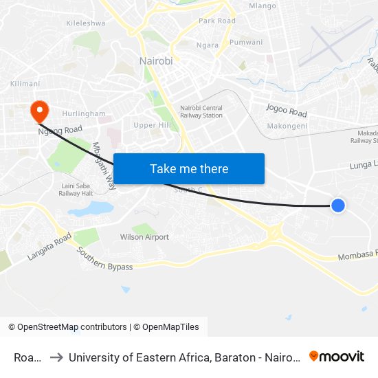 Road A to University of Eastern Africa, Baraton - Nairobi Campus map