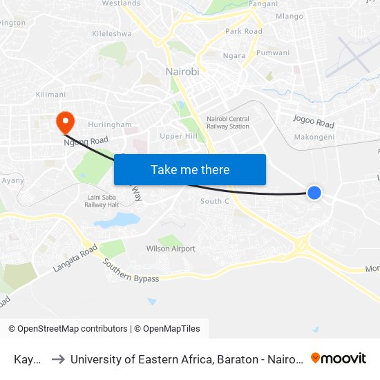 Kayaba to University of Eastern Africa, Baraton - Nairobi Campus map