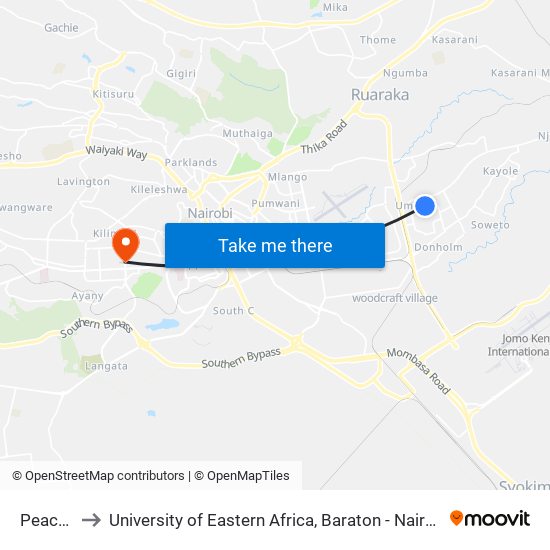 Peacock to University of Eastern Africa, Baraton - Nairobi Campus map