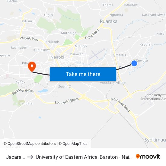 Jacaranda to University of Eastern Africa, Baraton - Nairobi Campus map