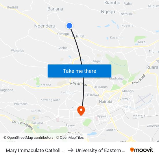 Mary Immaculate Catholic Church/Muchatha Shopping Centre to University of Eastern Africa, Baraton - Nairobi Campus map