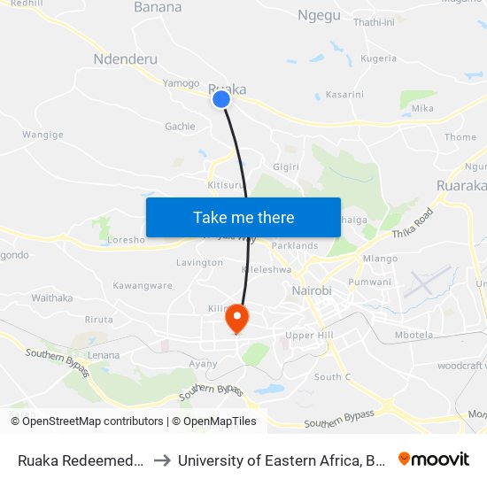 Ruaka Redeemed Gospel Church to University of Eastern Africa, Baraton - Nairobi Campus map