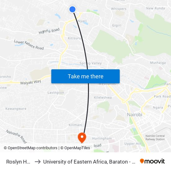 Roslyn Heights to University of Eastern Africa, Baraton - Nairobi Campus map