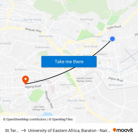 St.Teresa to University of Eastern Africa, Baraton - Nairobi Campus map