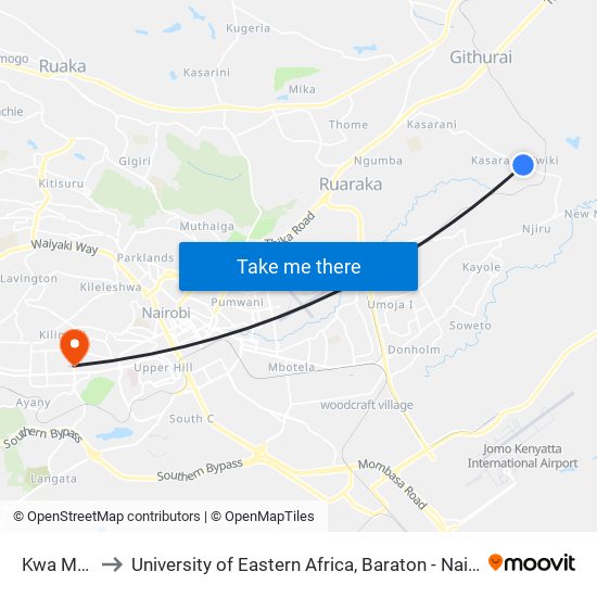 Kwa Mlima to University of Eastern Africa, Baraton - Nairobi Campus map