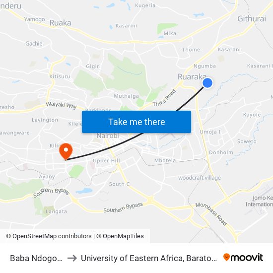 Baba Ndogo Primary to University of Eastern Africa, Baraton - Nairobi Campus map