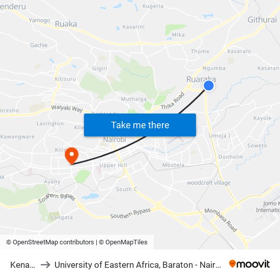 Kenafric to University of Eastern Africa, Baraton - Nairobi Campus map