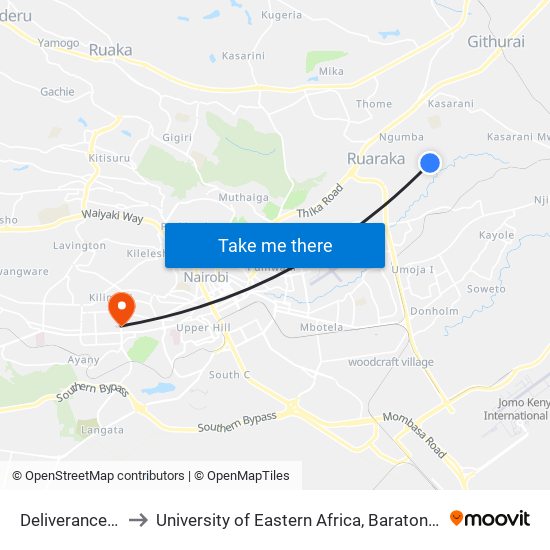 Deliverance Church to University of Eastern Africa, Baraton - Nairobi Campus map